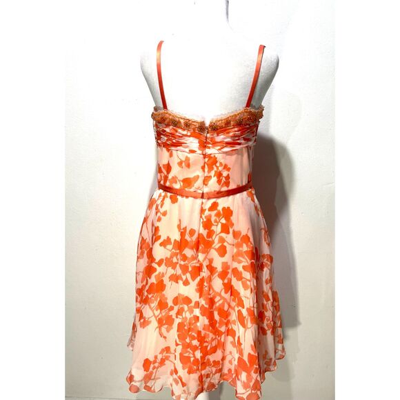 Floral silk dress romantic Y2K spring coquette sequins flare easter women M - Picture 3 of 10